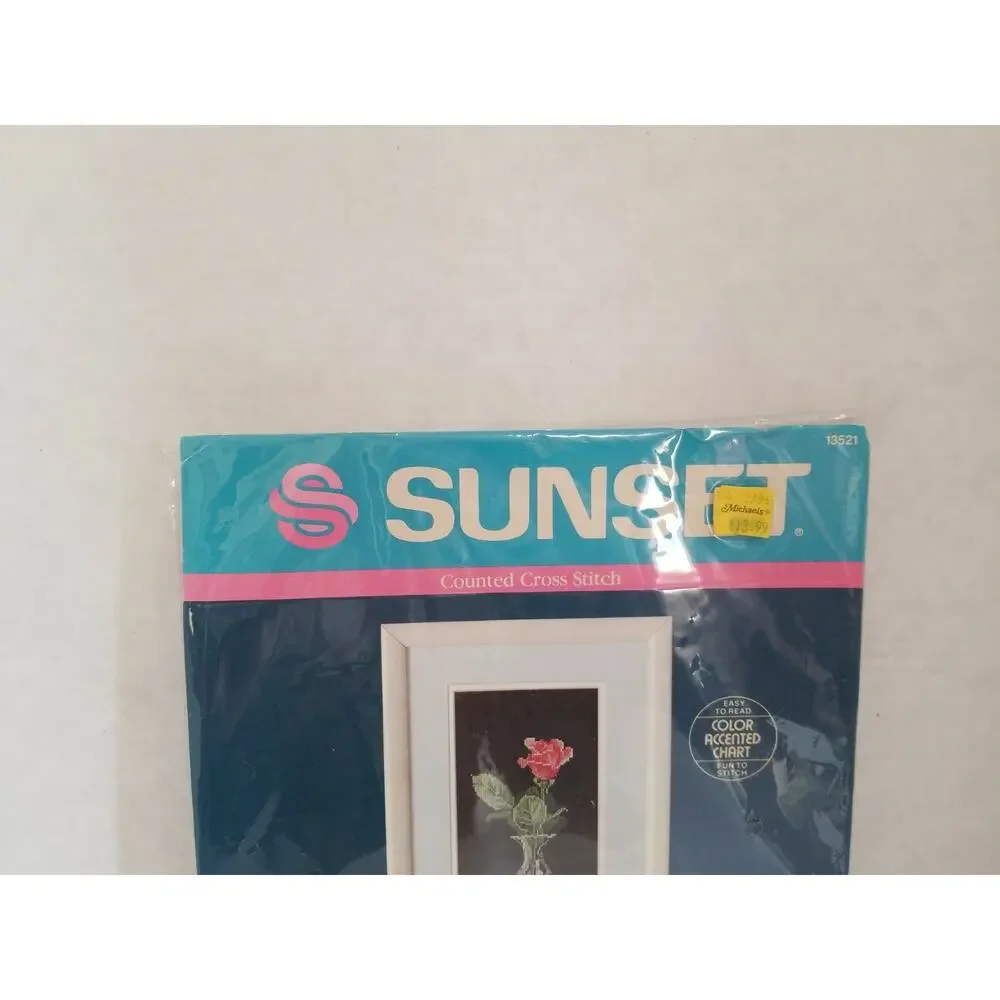 Vtg 1990 Sunset Cross Stitch Kit A SINGLE ROSE # 13521 Finish Size 6